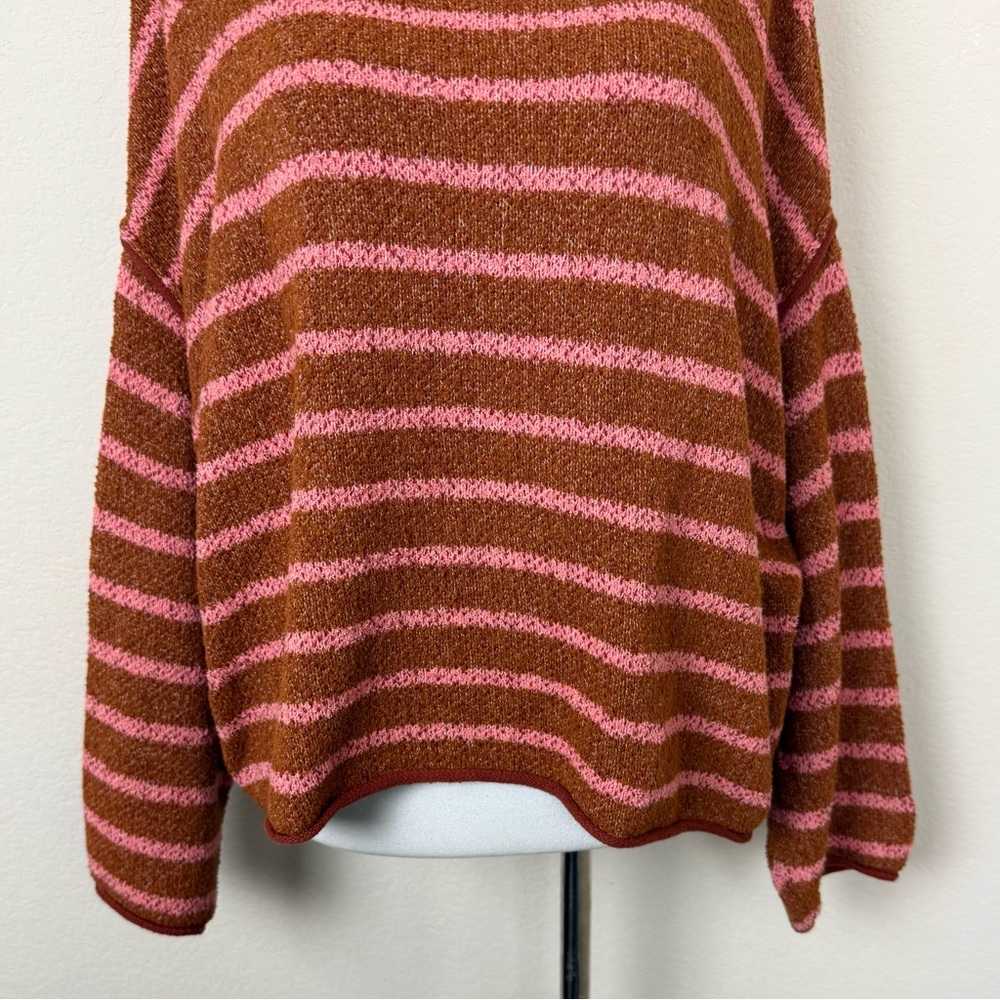 Free People Women's Sweater Bardot Terry Cotton
Blend Striped Orange Pink Small - Picture 7 of 15